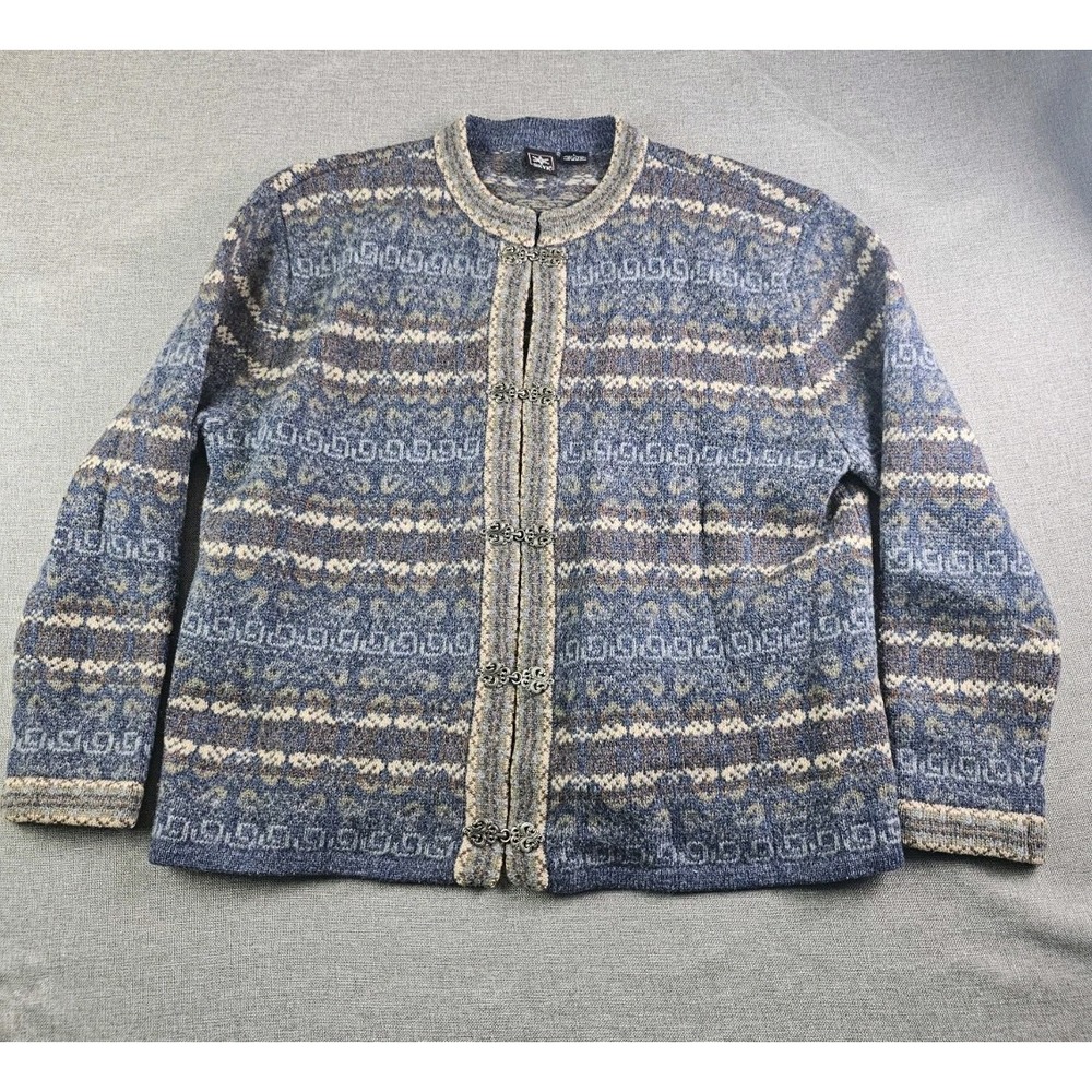 SKYR Cardigan Sweater Womens Large Blue Fair Isle Wool Knit